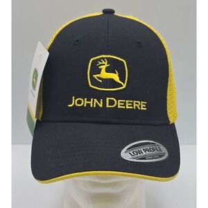 John Deere Trucker Hat Black Yellow Low Profile Structured Snapback Cap NWT